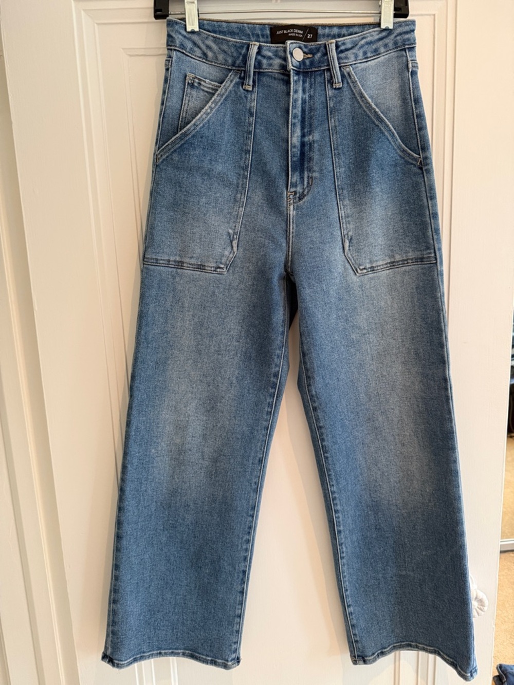 Just Black Medium Blue Wide-Leg Patch-Pocket Jeans